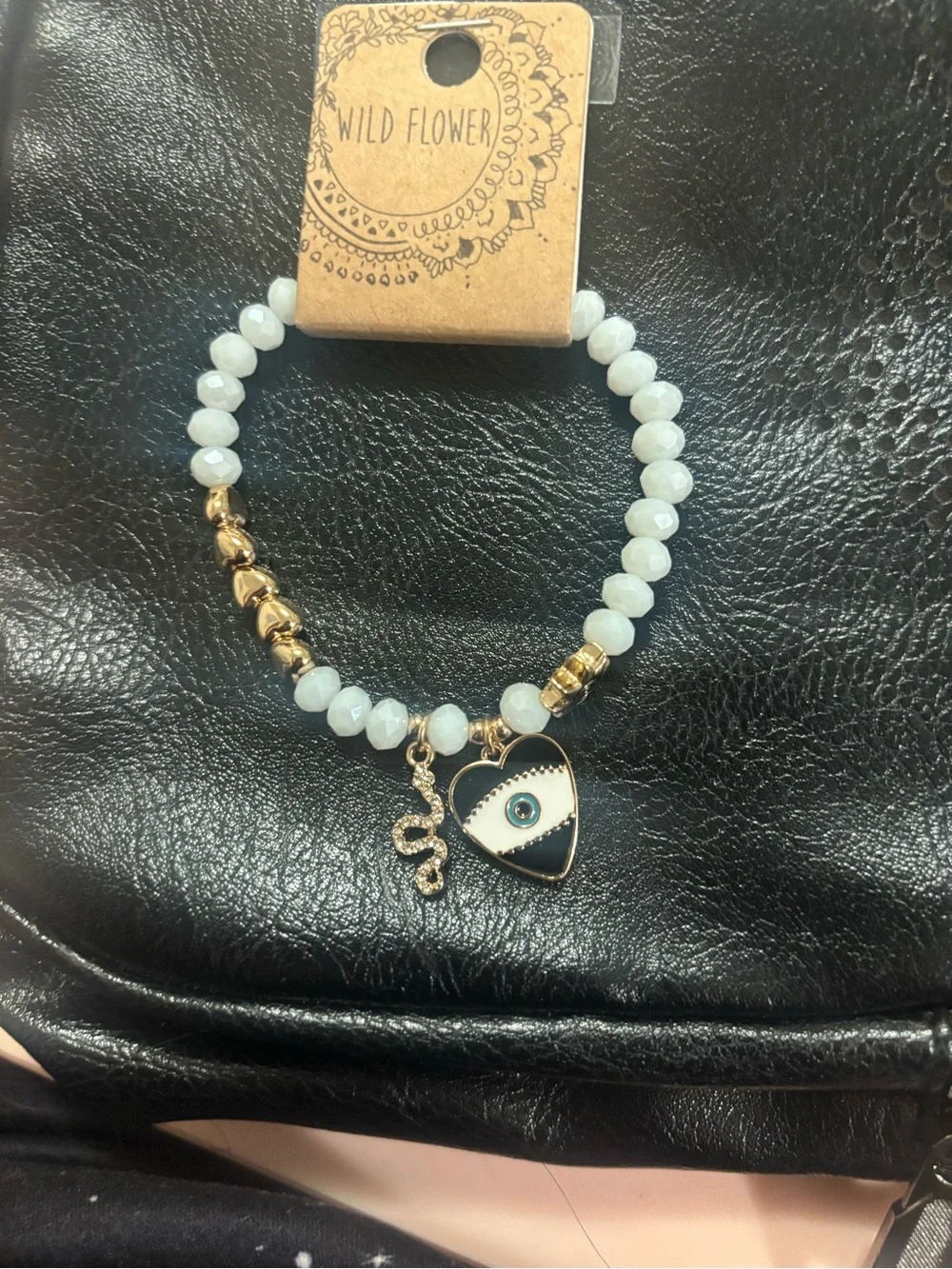 Wildflowers Aqua Beaded Bracelet with Gold Heart Charm